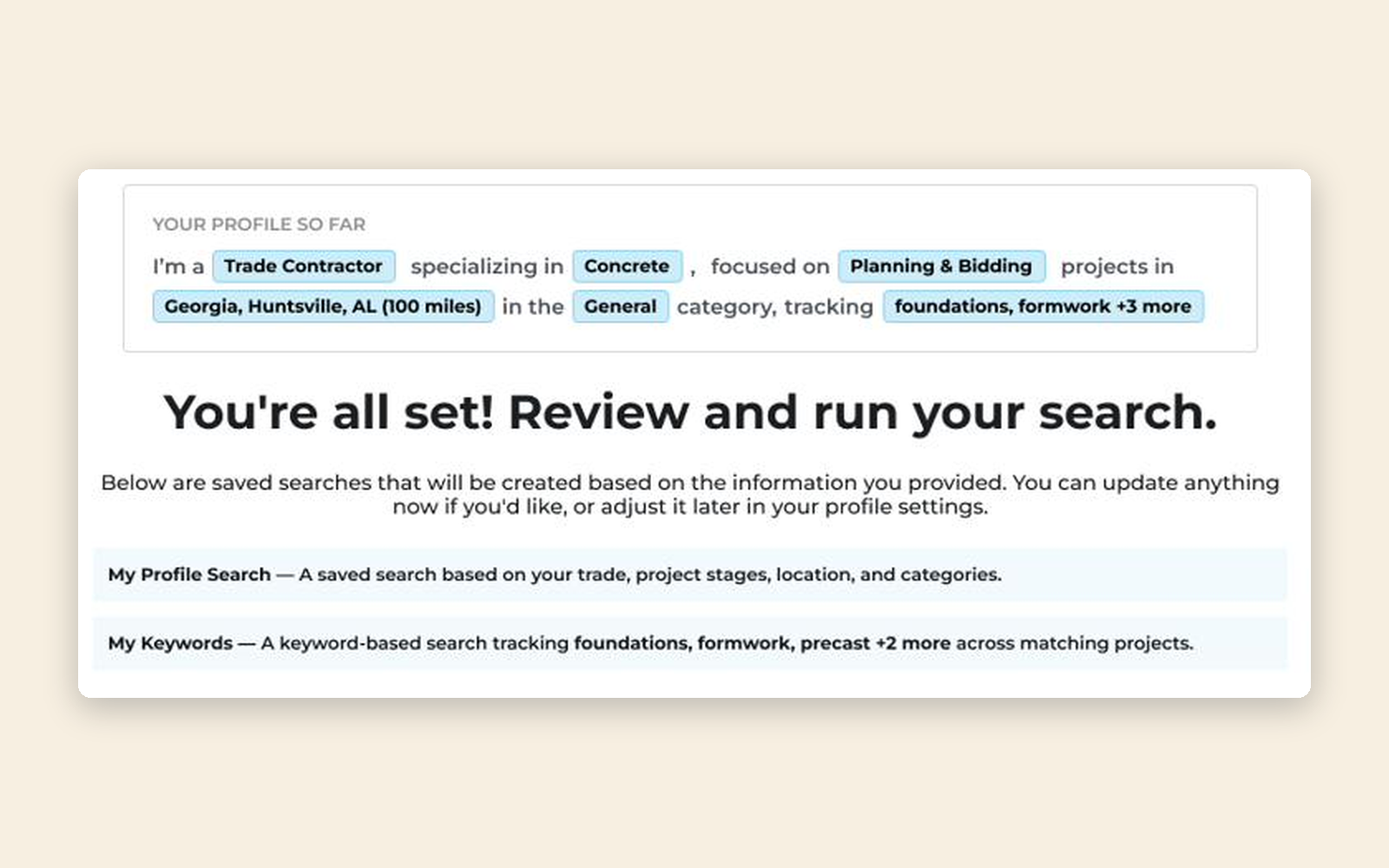 Guided onboarding wizard confirmation screen