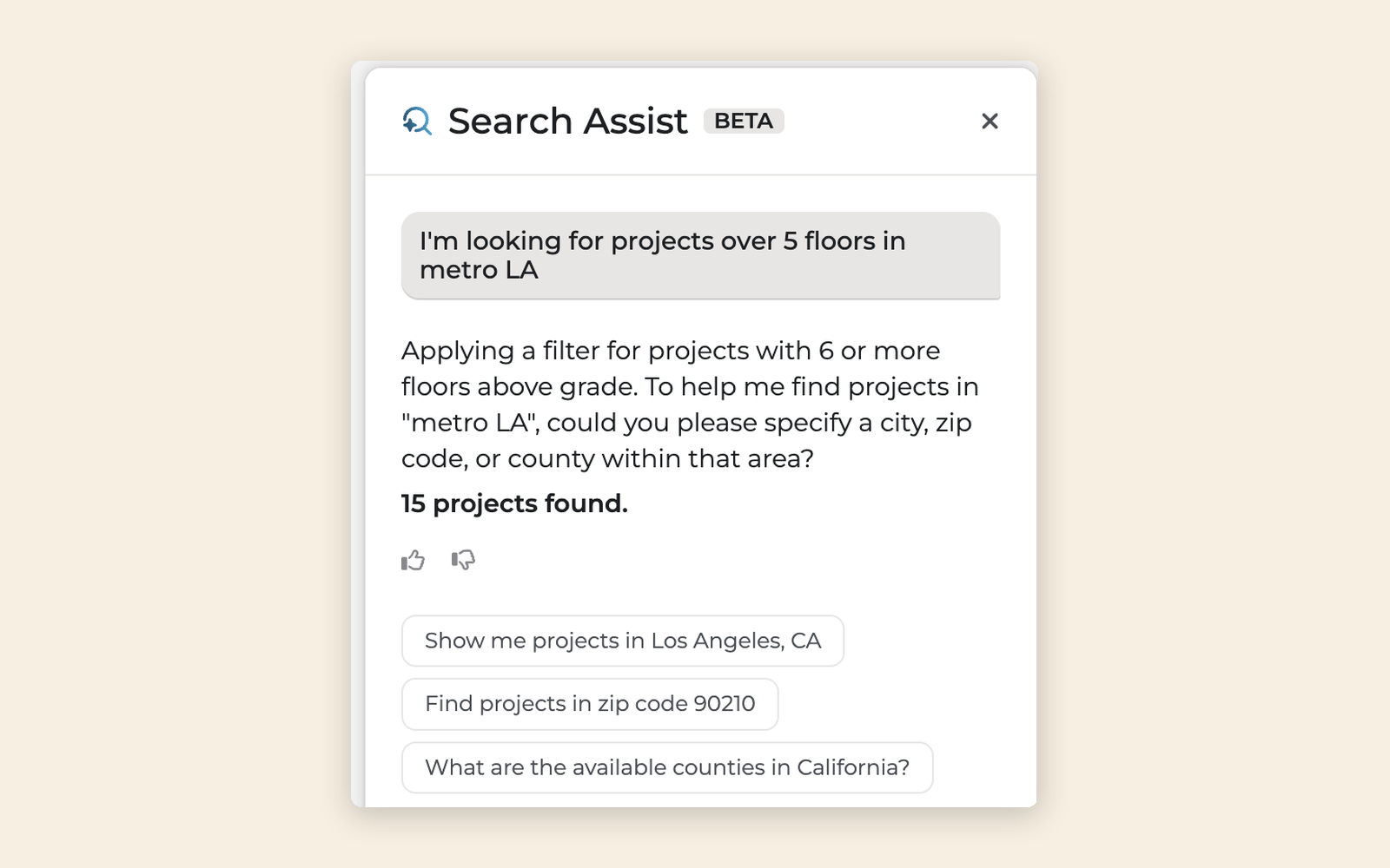 Search Assist panel open beside the search results page