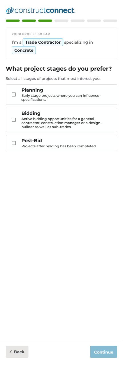 Mobile version of the onboarding wizard